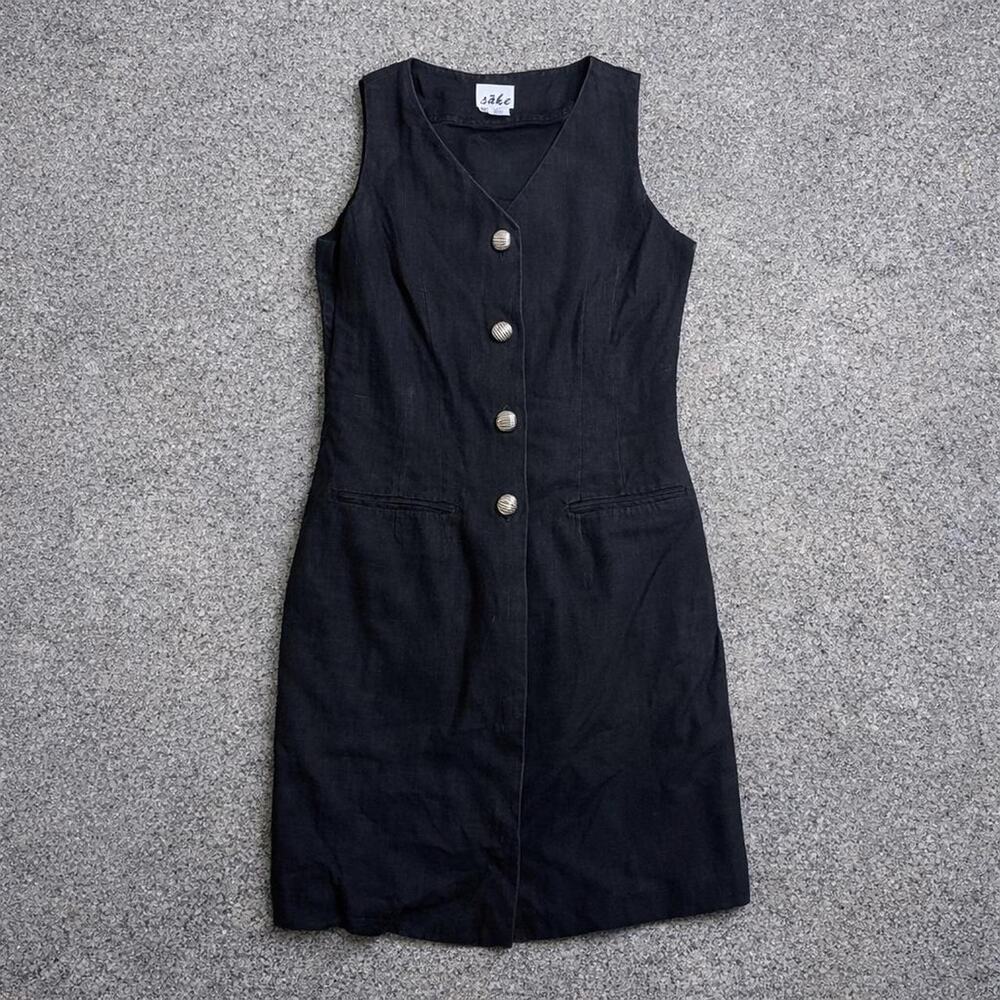 Sake Black Linen Blouse Womens Size 10 100 Linen Dress Shirt Lightweight Classic